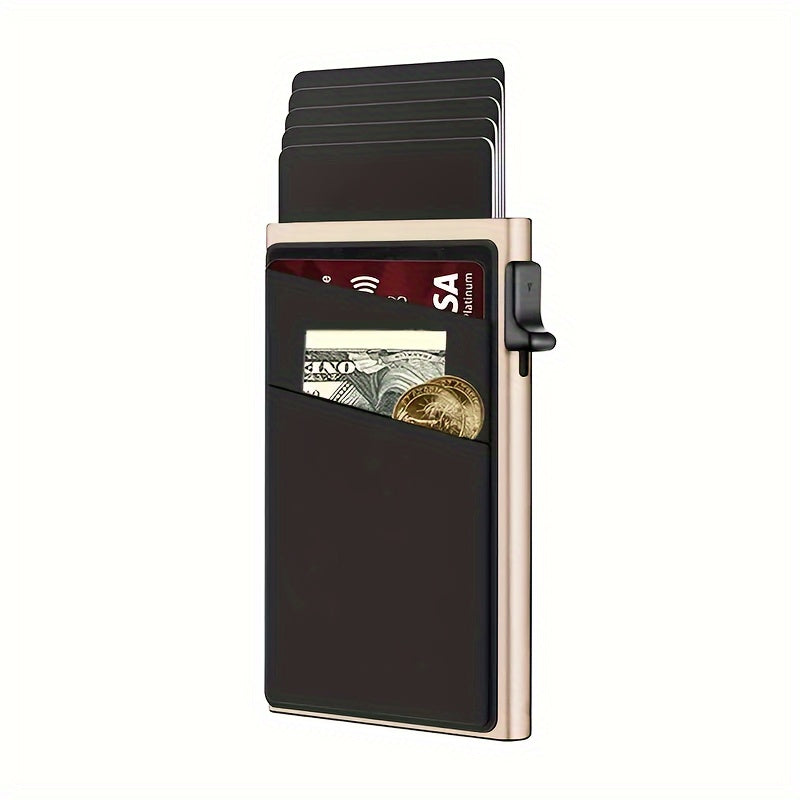 1pc Men's Minimalist RFID Card Holder, Aluminum Alloy Automatic Pop-up Credit Card Holder