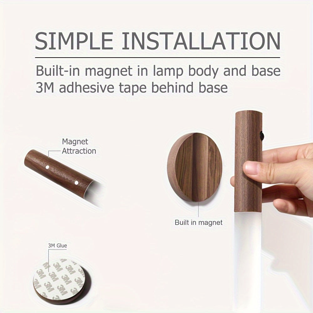 2pcs Modern Simple Smart Sensor Light, Japanese Wooden Night Light, Led Wall Light Corridor Light, USB Powered