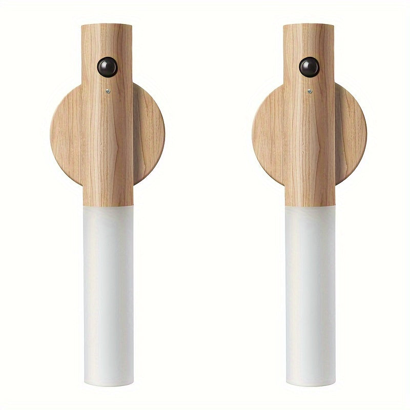 2pcs Modern Simple Smart Sensor Light, Japanese Wooden Night Light, Led Wall Light Corridor Light, USB Powered