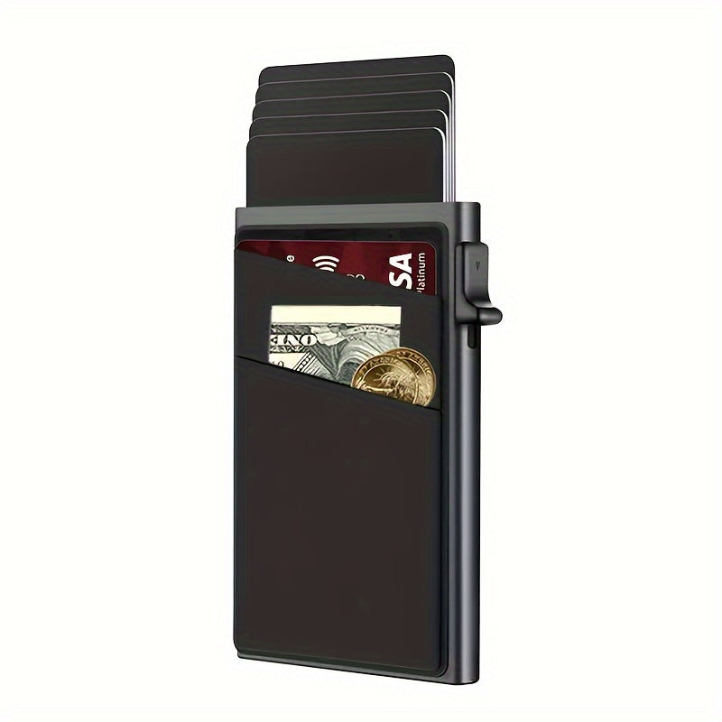 1pc Men's Minimalist RFID Card Holder, Aluminum Alloy Automatic Pop-up Credit Card Holder