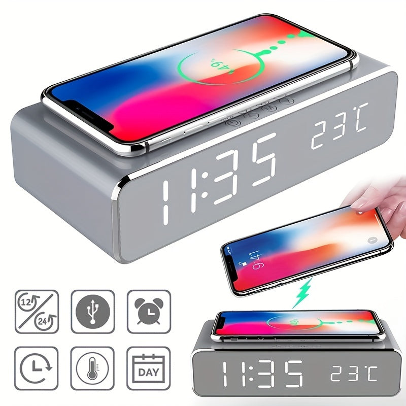 Wireless Charger - Led clock + Thermometer