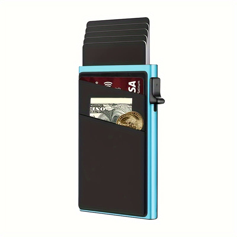 1pc Men's Minimalist RFID Card Holder, Aluminum Alloy Automatic Pop-up Credit Card Holder