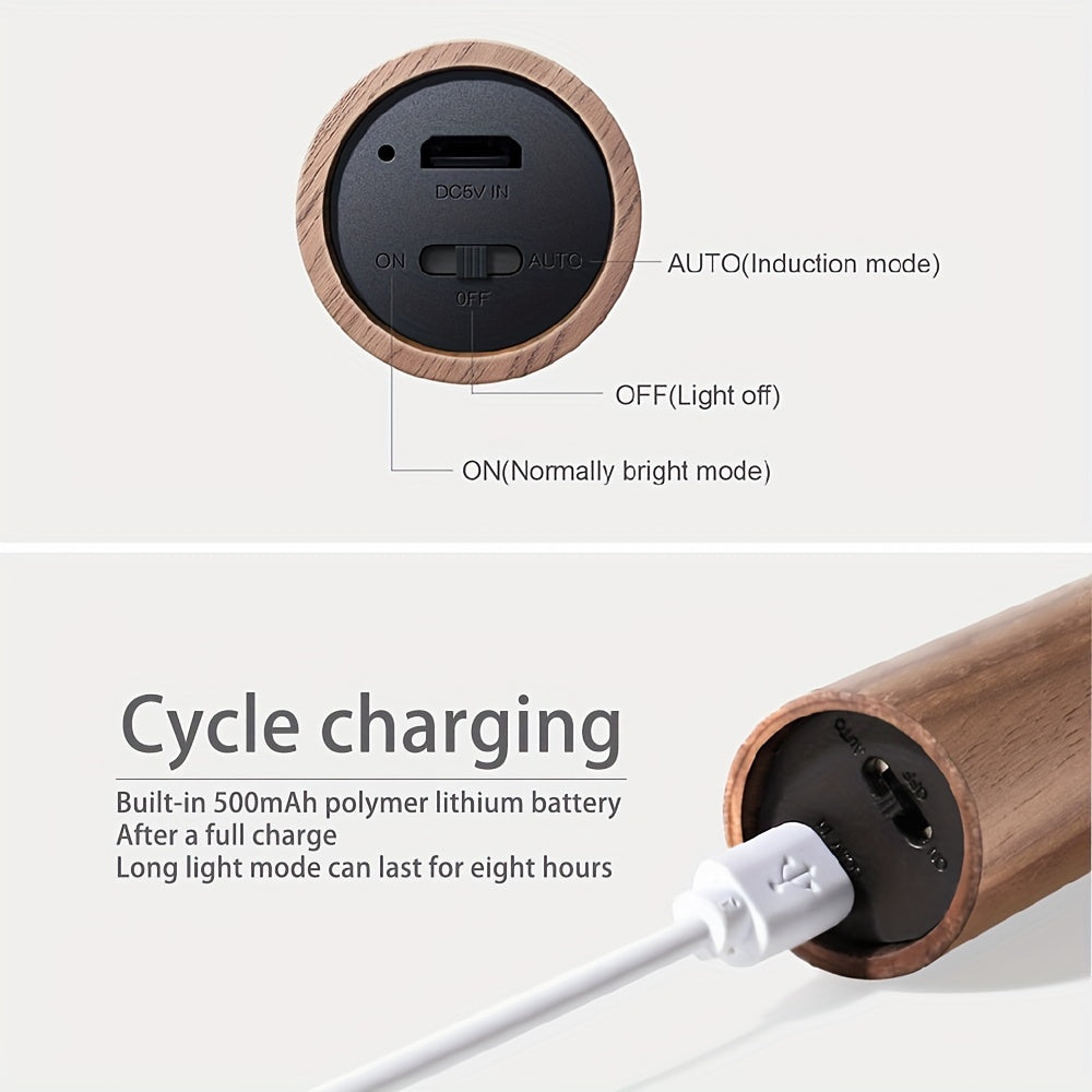 2pcs Modern Simple Smart Sensor Light, Japanese Wooden Night Light, Led Wall Light Corridor Light, USB Powered