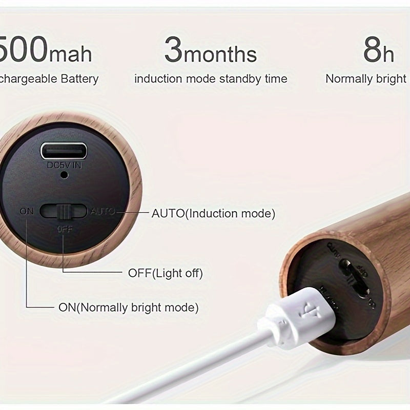 2pcs Modern Simple Smart Sensor Light, Japanese Wooden Night Light, Led Wall Light Corridor Light, USB Powered