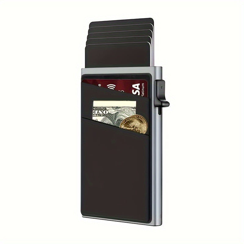 1pc Men's Minimalist RFID Card Holder, Aluminum Alloy Automatic Pop-up Credit Card Holder