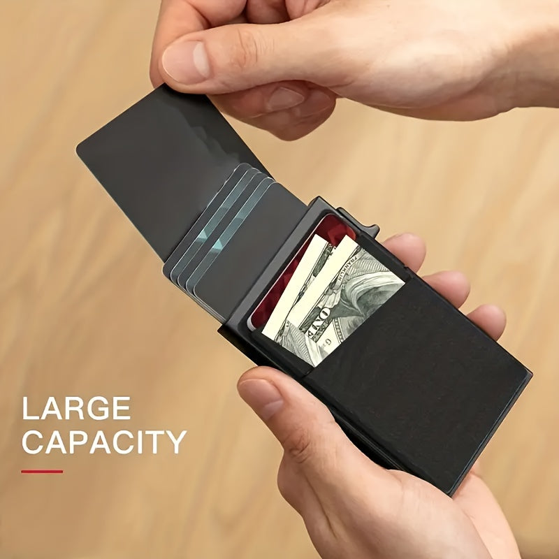 1pc Men's Minimalist RFID Card Holder, Aluminum Alloy Automatic Pop-up Credit Card Holder