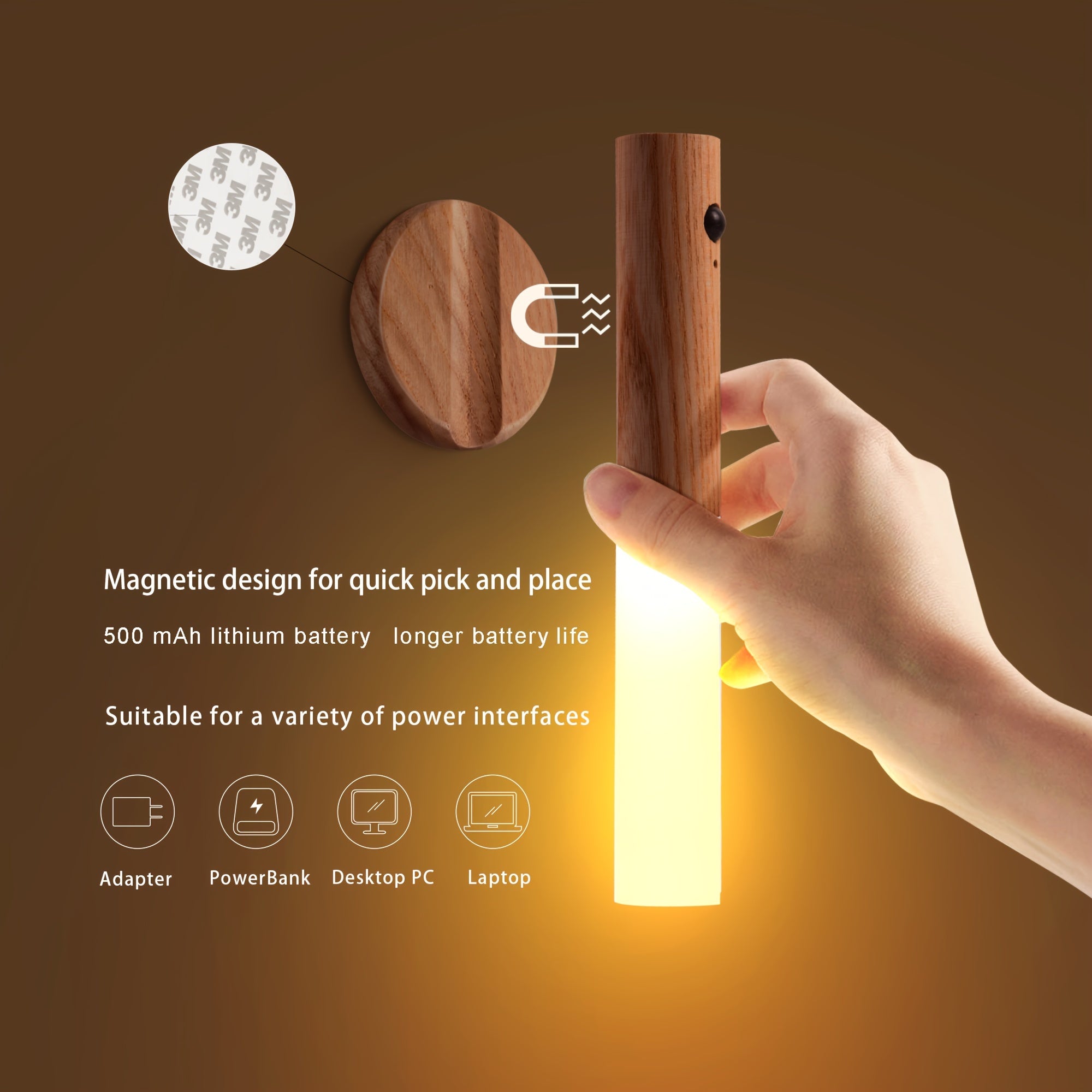 2pcs Modern Simple Smart Sensor Light, Japanese Wooden Night Light, Led Wall Light Corridor Light, USB Powered
