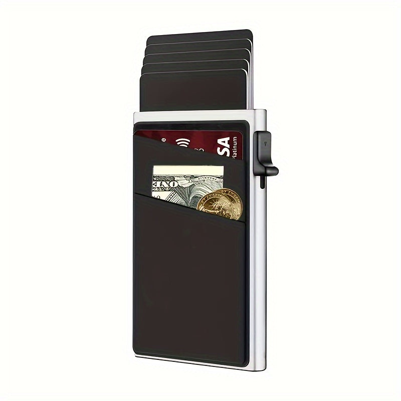1pc Men's Minimalist RFID Card Holder, Aluminum Alloy Automatic Pop-up Credit Card Holder
