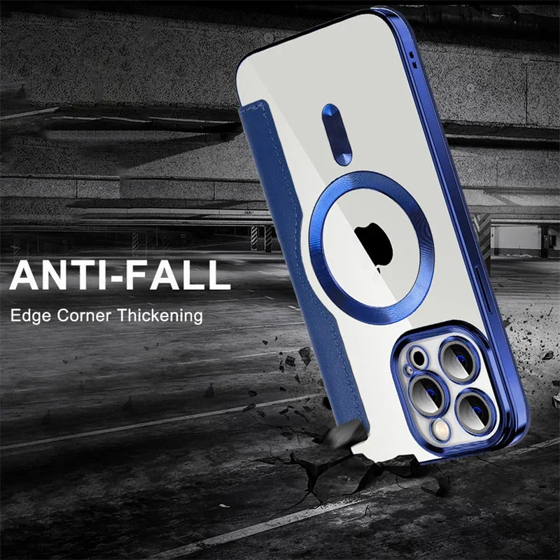 Wireless Charging Flip Leather Phone Case For iPhone 11 12 13 14Plus 15 Pro Max