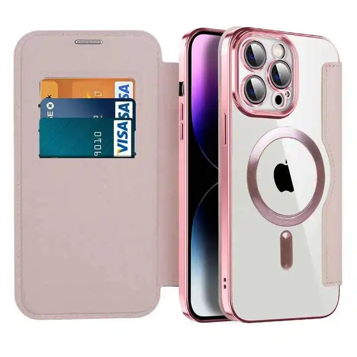 Wireless Charging Flip Leather Phone Case For iPhone 11 12 13 14Plus 15 Pro Max
