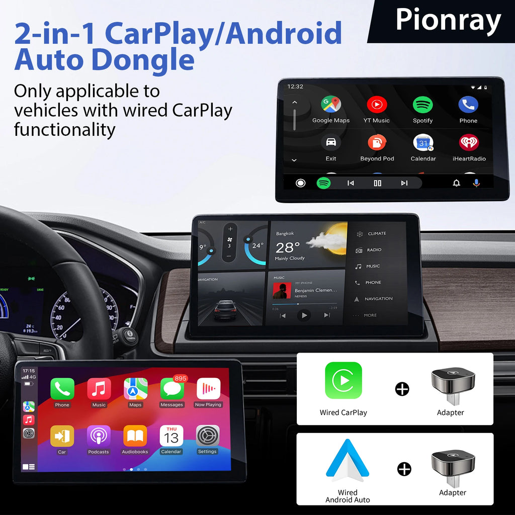 Pionray 2 in 1 Wireless CarPlay/Android