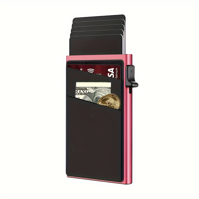 1pc Men's Minimalist RFID Card Holder, Aluminum Alloy Automatic Pop-up Credit Card Holder