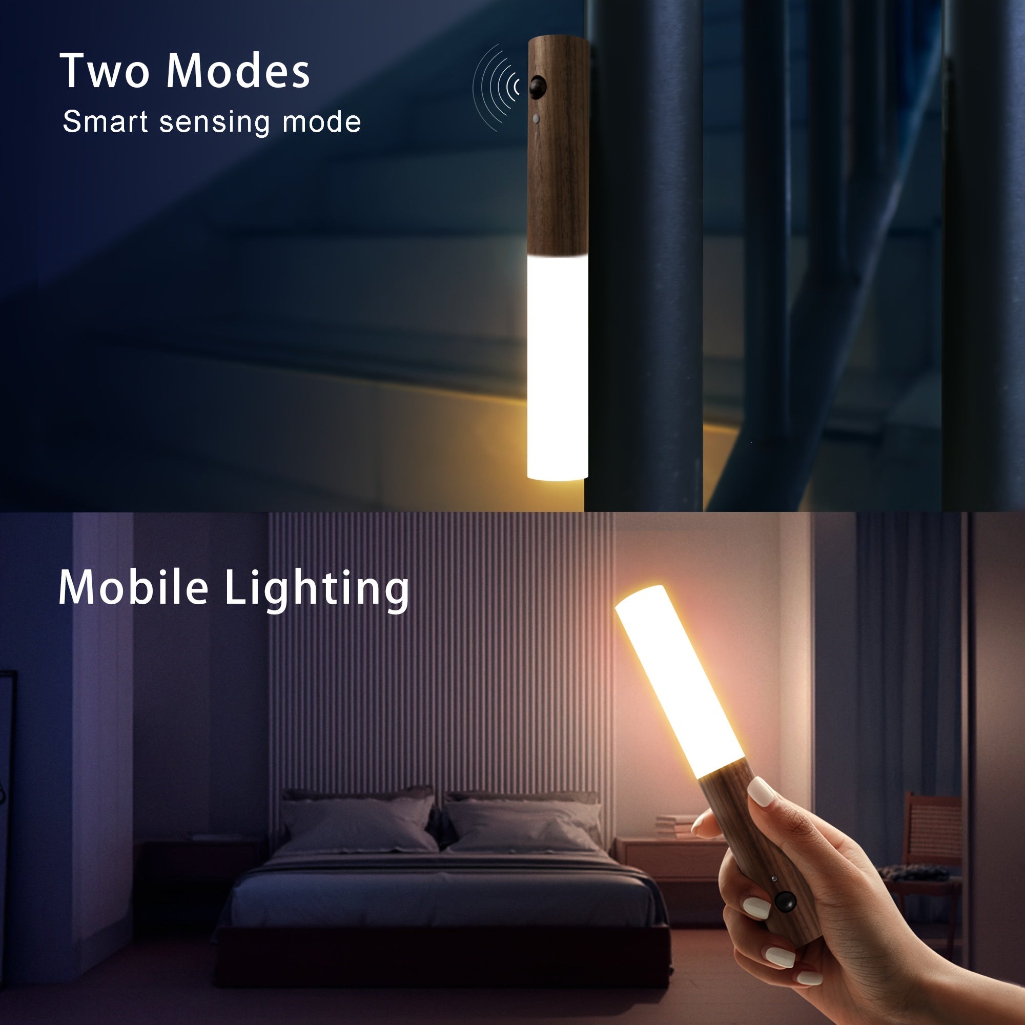 2pcs Modern Simple Smart Sensor Light, Japanese Wooden Night Light, Led Wall Light Corridor Light, USB Powered