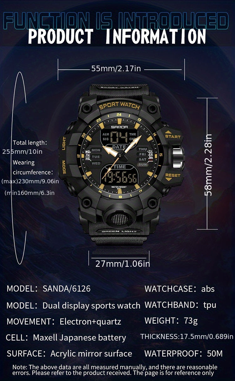 SANDA Fashion Men's Waterproof Multi Functional Watch