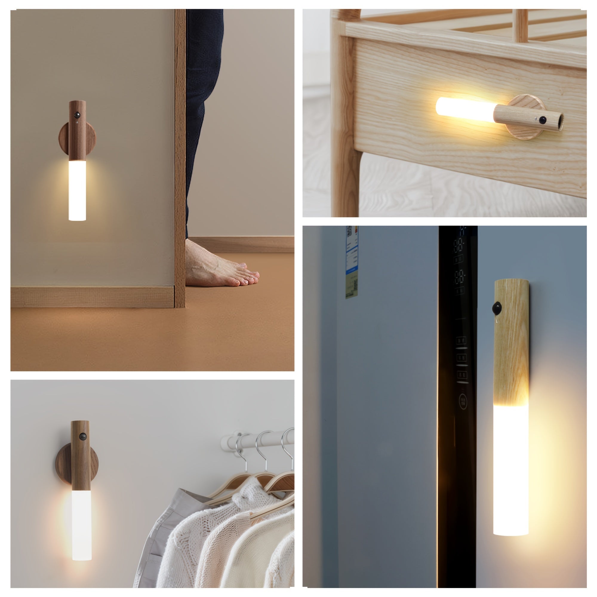 2pcs Modern Simple Smart Sensor Light, Japanese Wooden Night Light, Led Wall Light Corridor Light, USB Powered